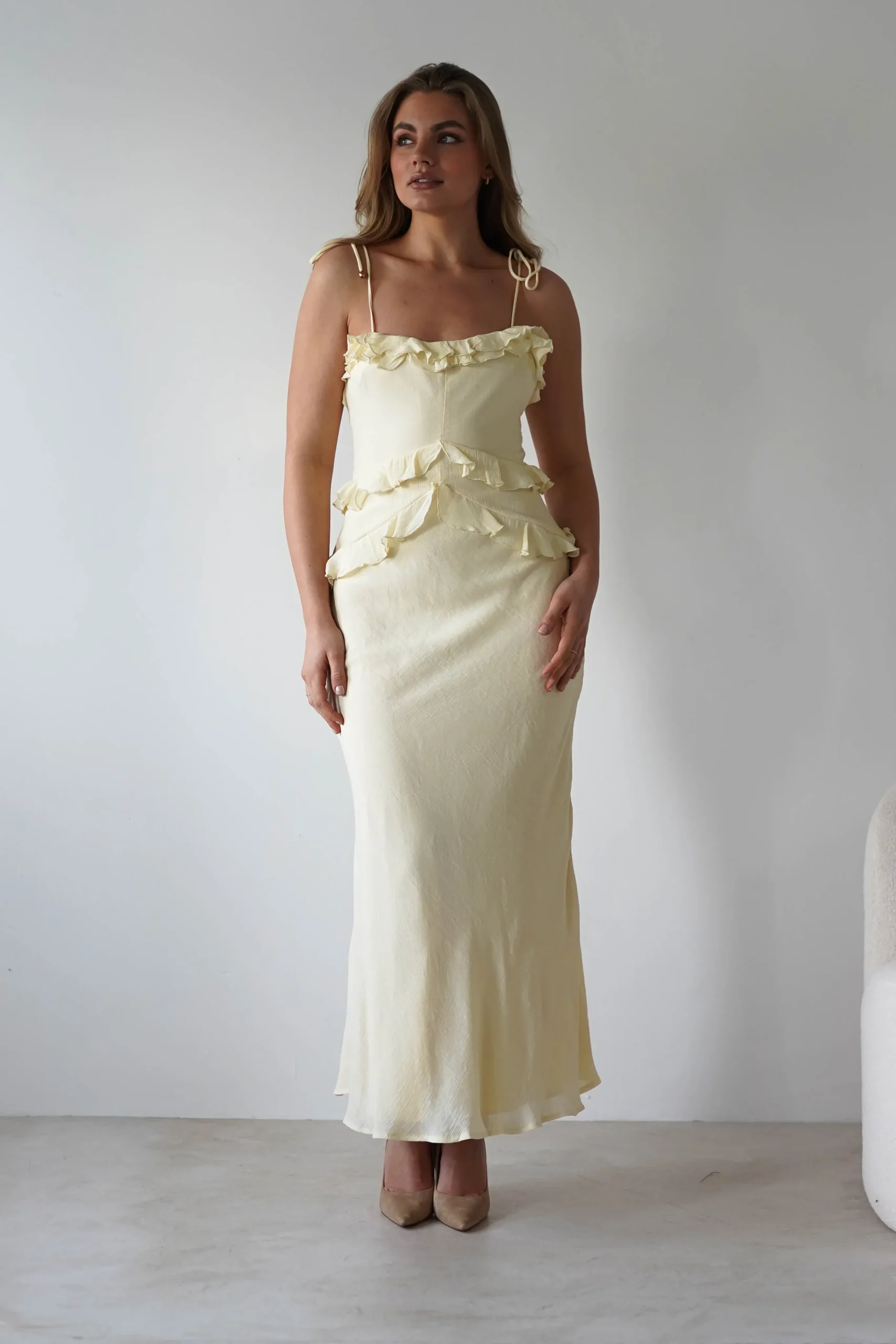 Faith Ruffle Cotton Maxi Dress | Yellow