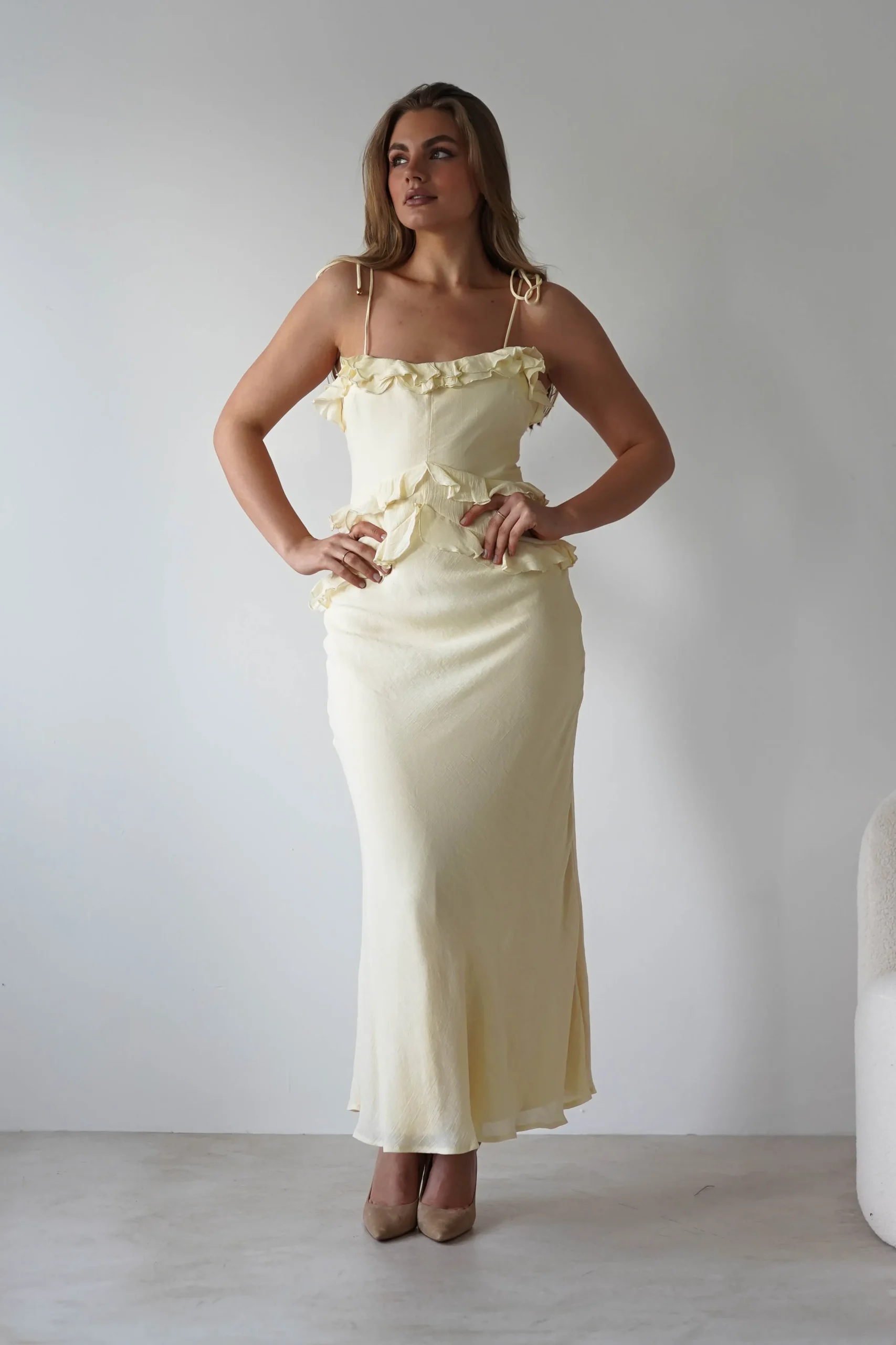 Faith Ruffle Cotton Maxi Dress | Yellow