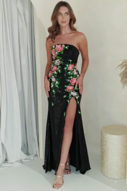 Floral Muse Sequin Luxe Gown | Black