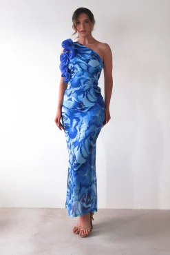 Genie Ruffle Printed Maxi Dress | Blue