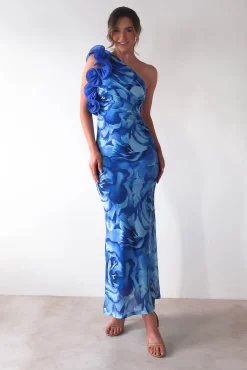 Genie Ruffle Printed Maxi Dress | Blue