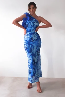 Genie Ruffle Printed Maxi Dress | Blue