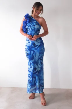 Genie Ruffle Printed Maxi Dress | Blue