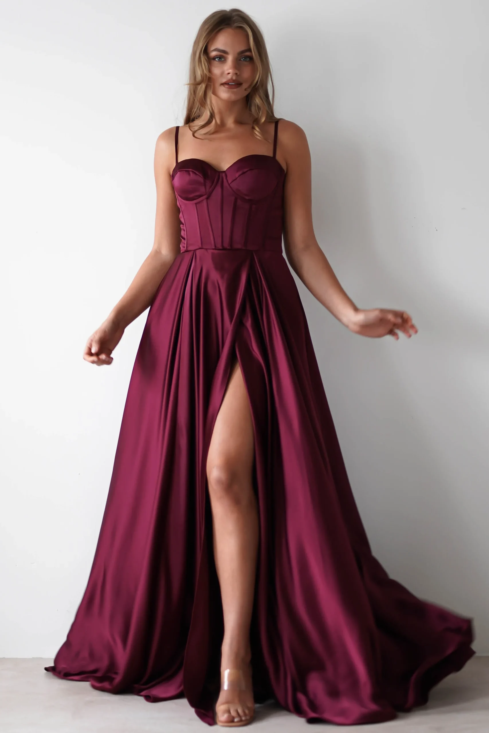 Georgia Soft Satin Maxi Gown | Burgundy