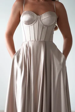 Georgia Soft Satin Maxi Gown | Champange