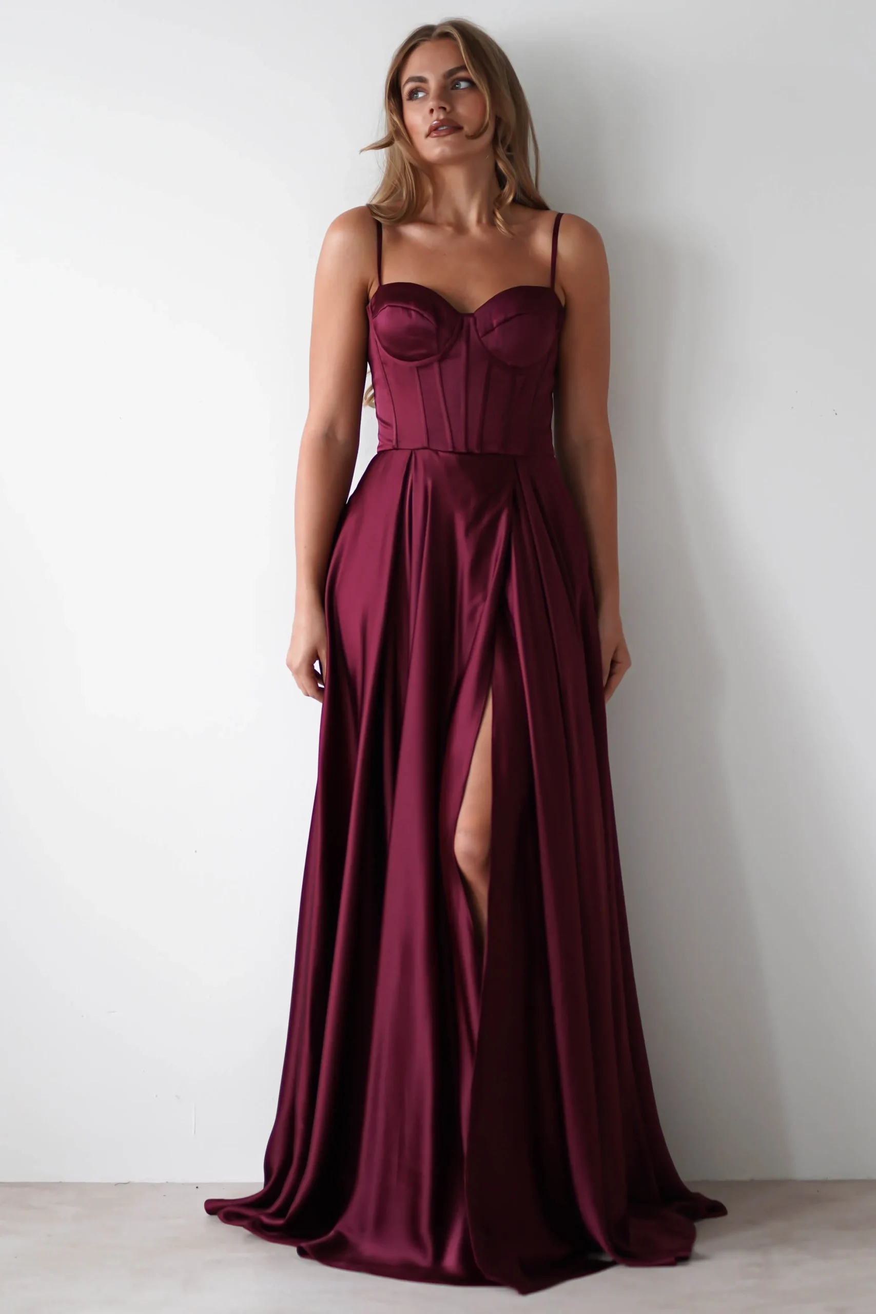 Georgia Soft Satin Maxi Gown | Burgundy