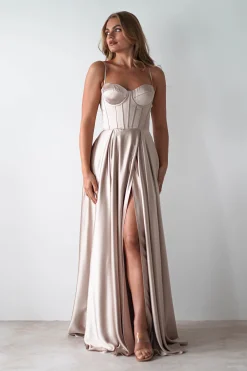 Georgia Soft Satin Maxi Gown | Champange