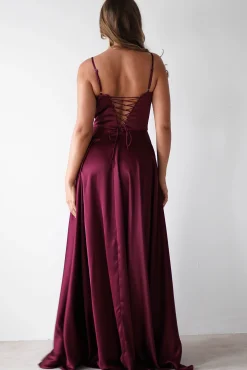 Georgia Soft Satin Maxi Gown | Burgundy
