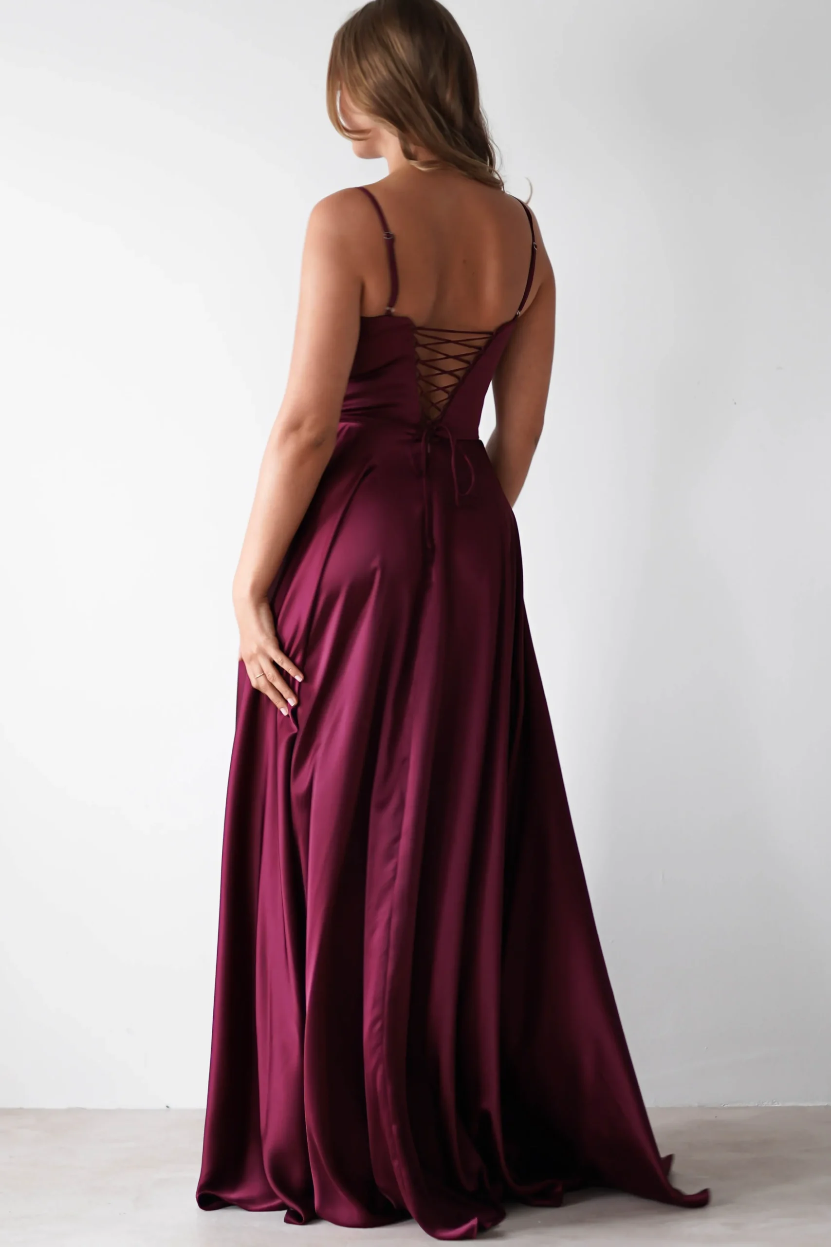 Georgia Soft Satin Maxi Gown | Burgundy