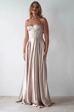 Georgia Soft Satin Maxi Gown | Champange