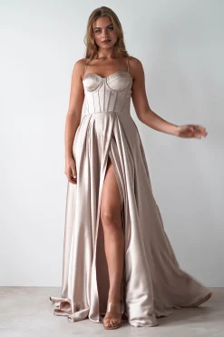 Georgia Soft Satin Maxi Gown | Champange