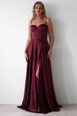 Georgia Soft Satin Maxi Gown | Burgundy