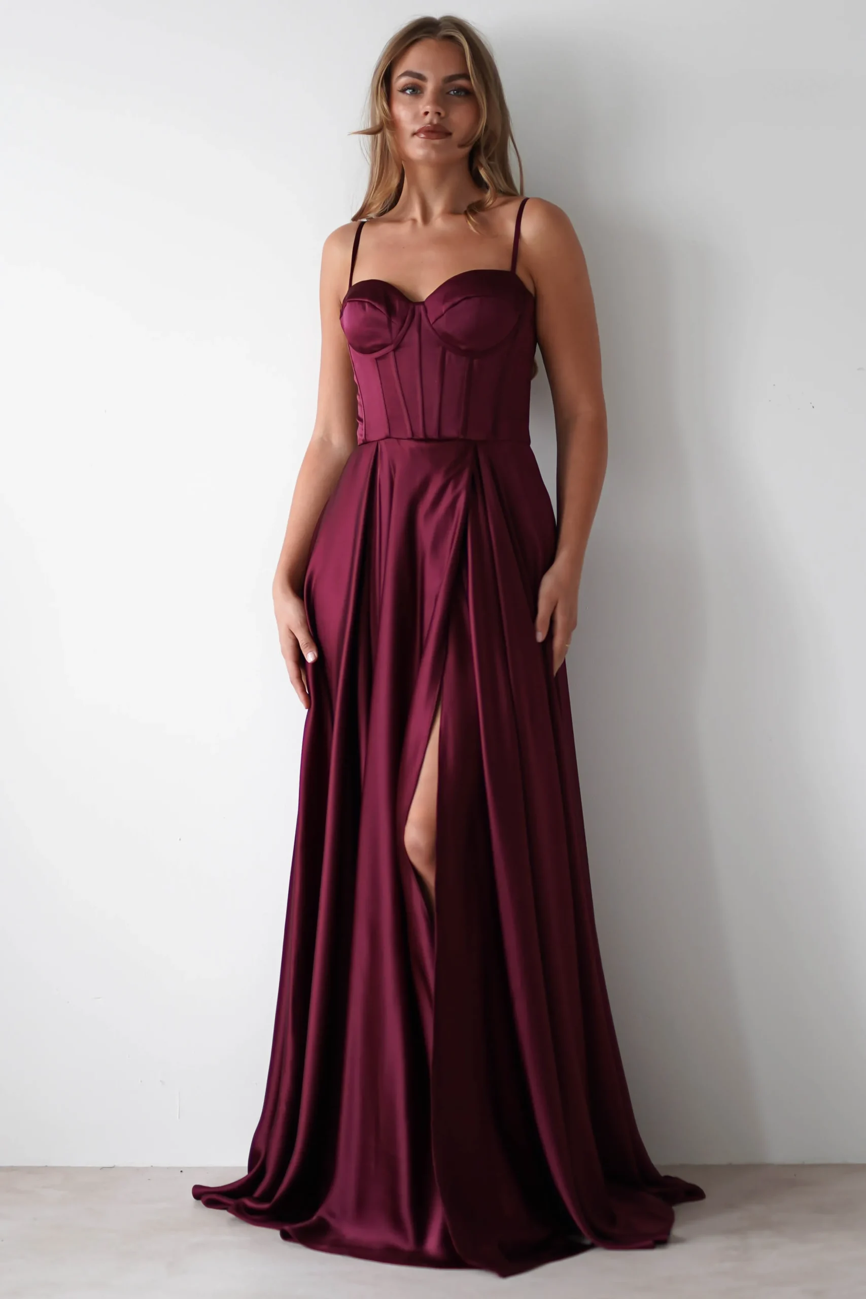 Georgia Soft Satin Maxi Gown | Burgundy