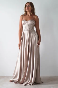 Georgia Soft Satin Maxi Gown | Champange