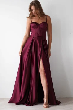 Georgia Soft Satin Maxi Gown | Burgundy
