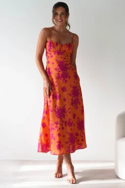 Gina Cotton Floral Maxi Dress | Orange/Pink