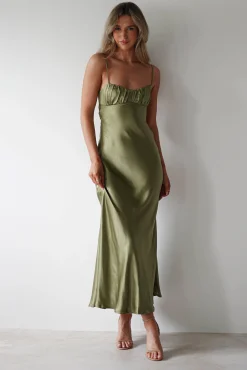 Grace Soft Satin Maxi Dress | Olive