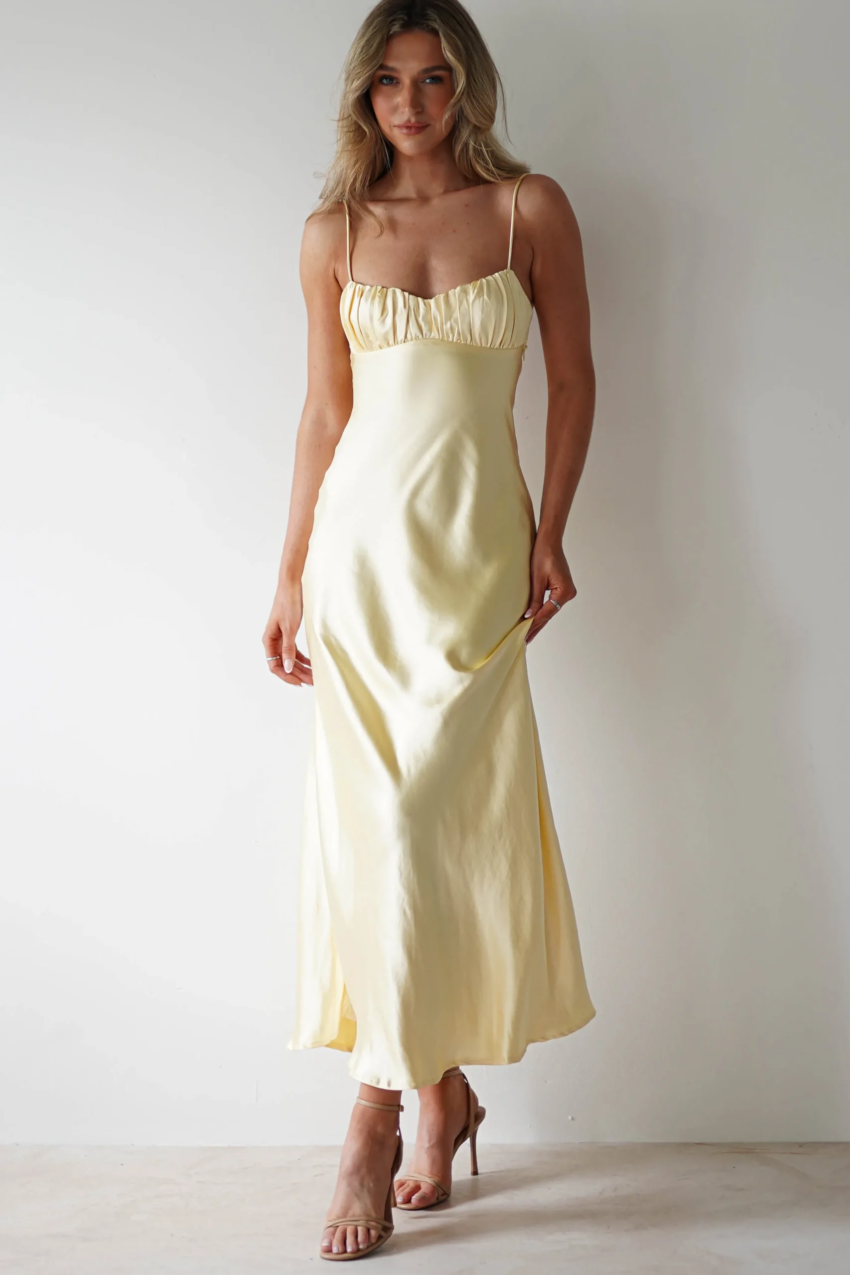 Grace Soft Satin Maxi Dress | Yellow
