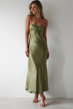 Grace Soft Satin Maxi Dress | Olive