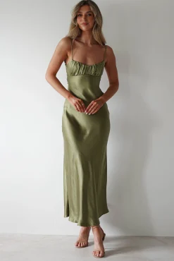 Grace Soft Satin Maxi Dress | Olive