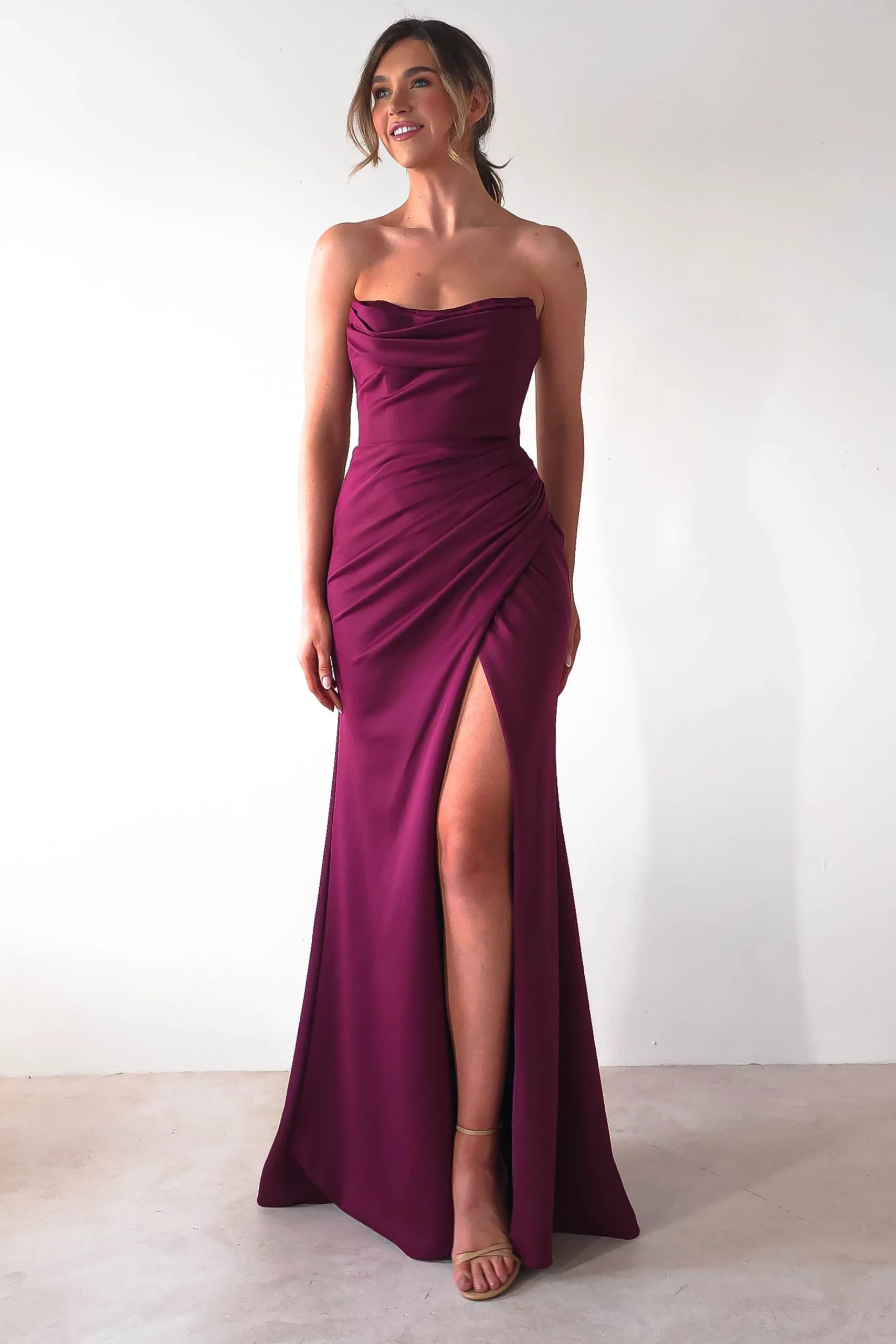 Grasie Bodycon Strapless Gown | Wine