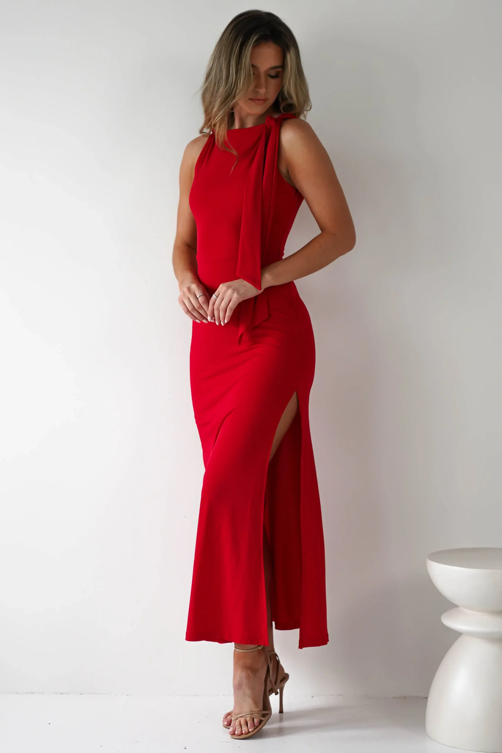 Grettel High Neck Maxi Dress | Red