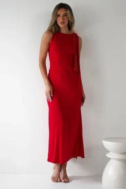 Grettel High Neck Maxi Dress | Red