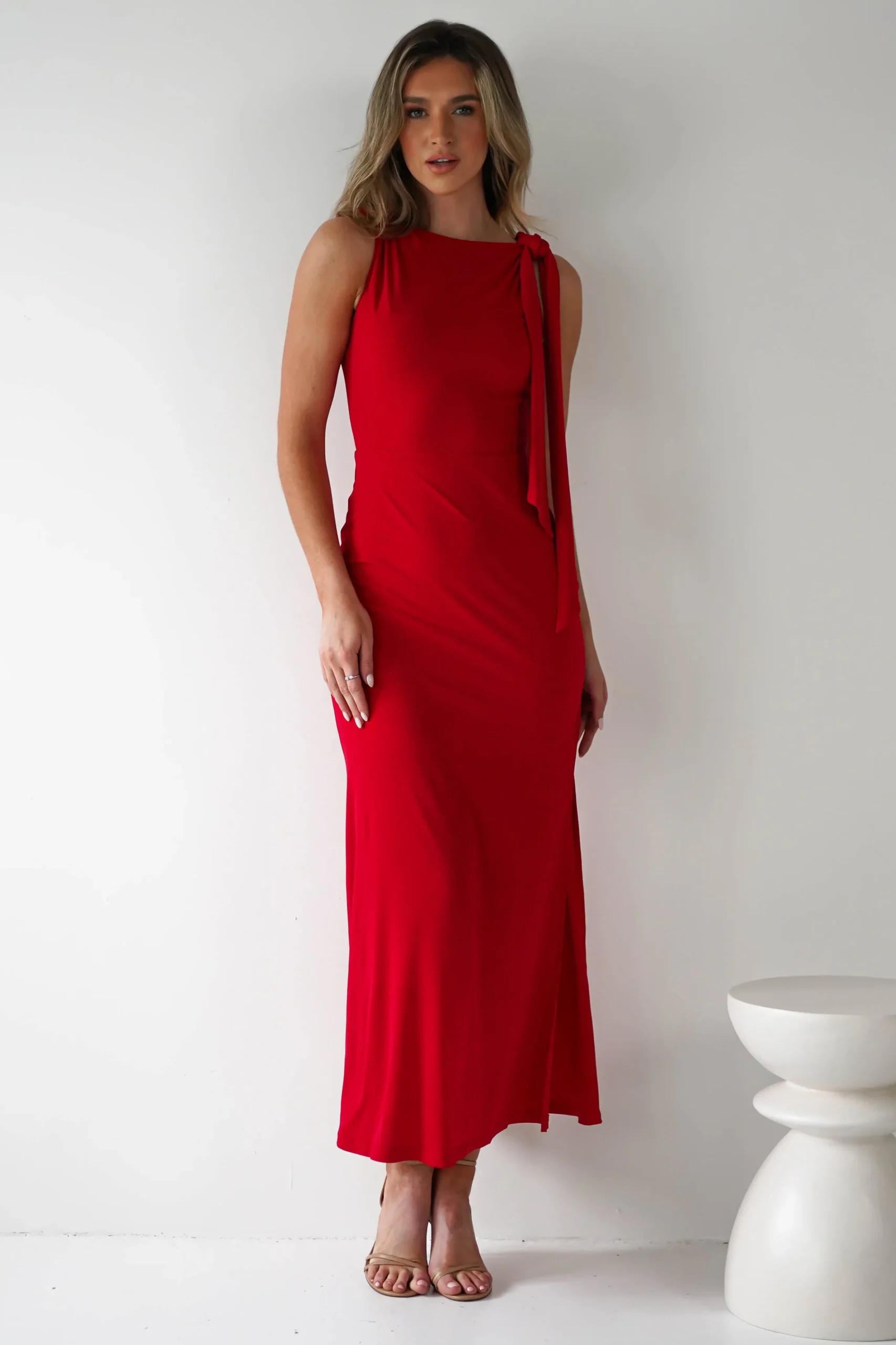 Grettel High Neck Maxi Dress | Red