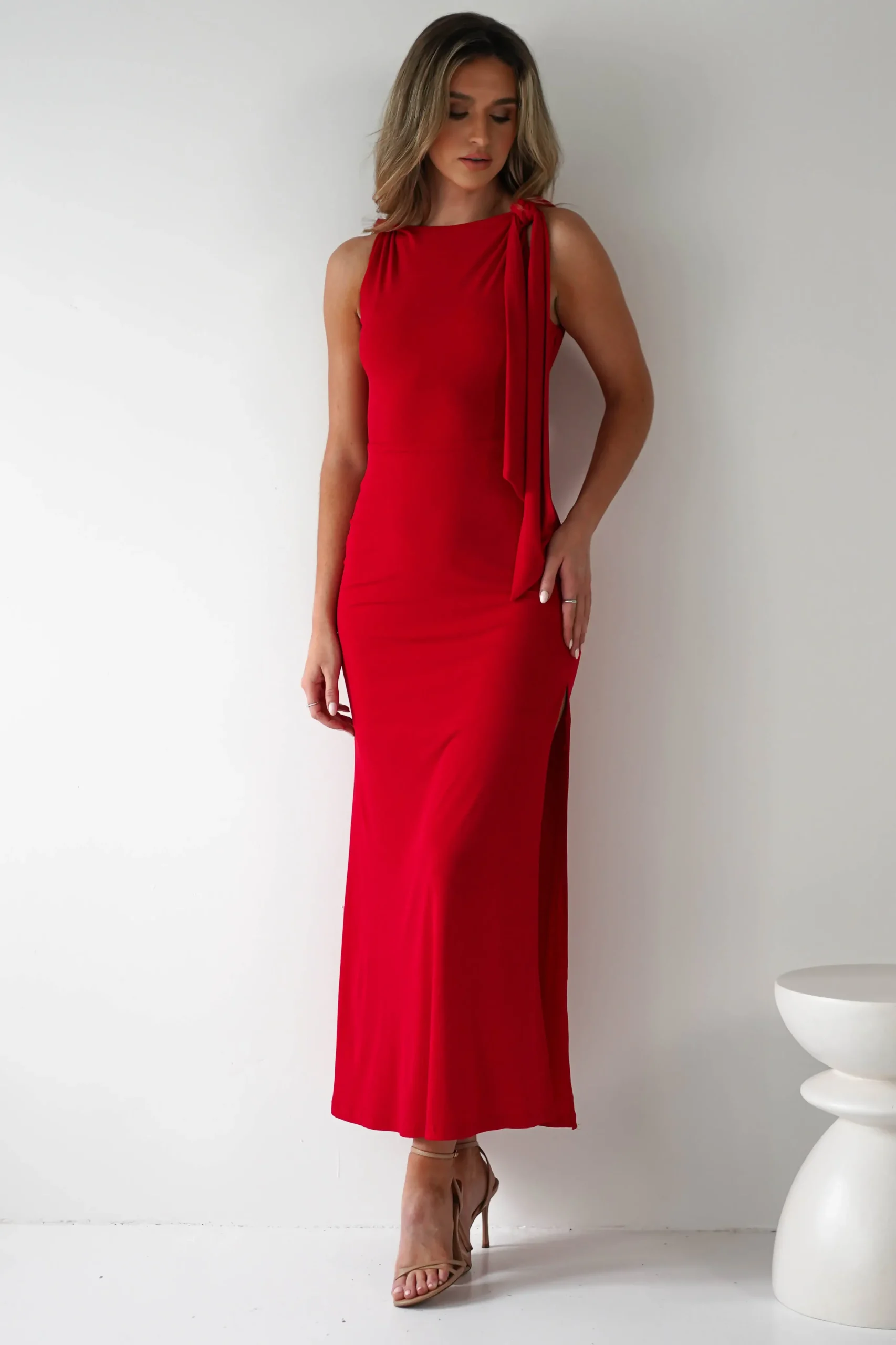 Grettel High Neck Maxi Dress | Red