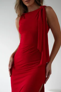 Grettel High Neck Maxi Dress | Red