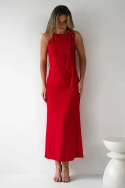 Grettel High Neck Maxi Dress | Red