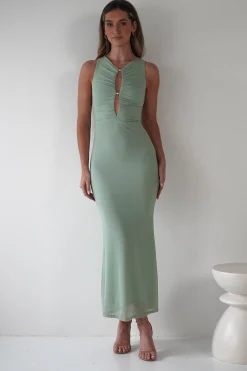 Hallie Mesh Bodycon Maxi Dress | Sage