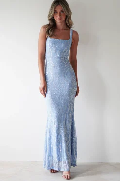 Halo Square Neck Sequin Maxi Gown | Blue