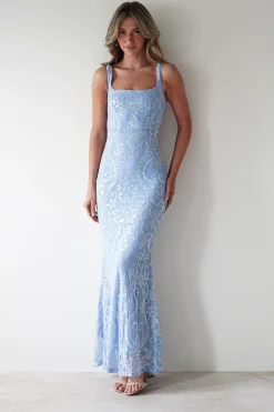 Halo Square Neck Sequin Maxi Gown | Blue