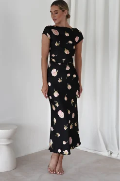 Hazel Soft Floral Maxi Dress | Black
