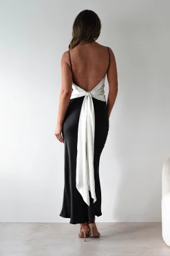 Hermie Silky Satin Maxi Dress | Black/White