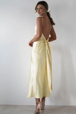 Hermie Silky Satin Maxi Dress | Lemon