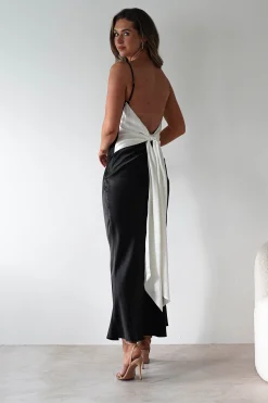 Hermie Silky Satin Maxi Dress | Black/White