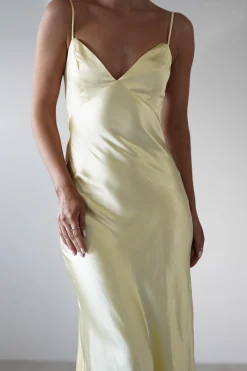 Hermie Silky Satin Maxi Dress | Lemon