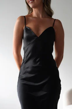 Hermie Silky Satin Maxi Dress | Black/White