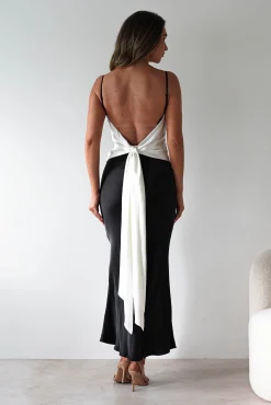 Hermie Silky Satin Maxi Dress | Black/White