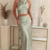 Imogen Satin Maxi Skirt | Sage