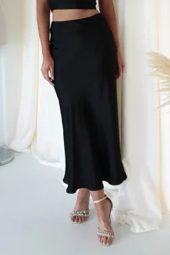 Imogen Satin Maxi Skirt | Black