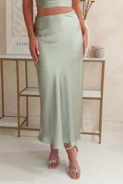 Imogen Satin Maxi Skirt | Sage
