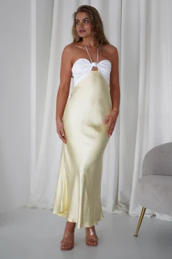 Isla Halterneck Maxi Dress | Yellow/White