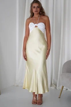 Isla Halterneck Maxi Dress | Yellow/White