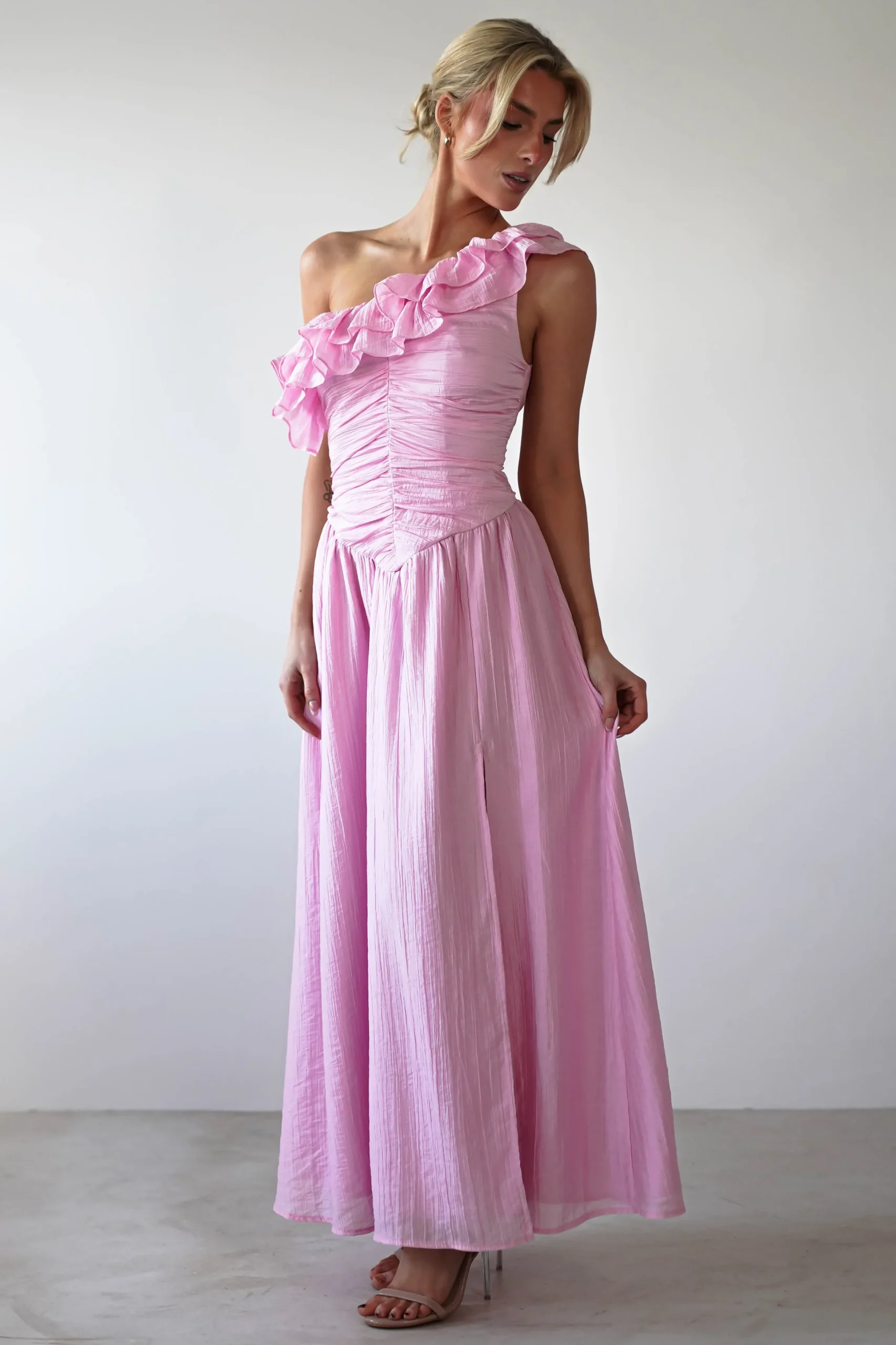 Jamie Ruffle One Shoulder Midaxi | Pink
