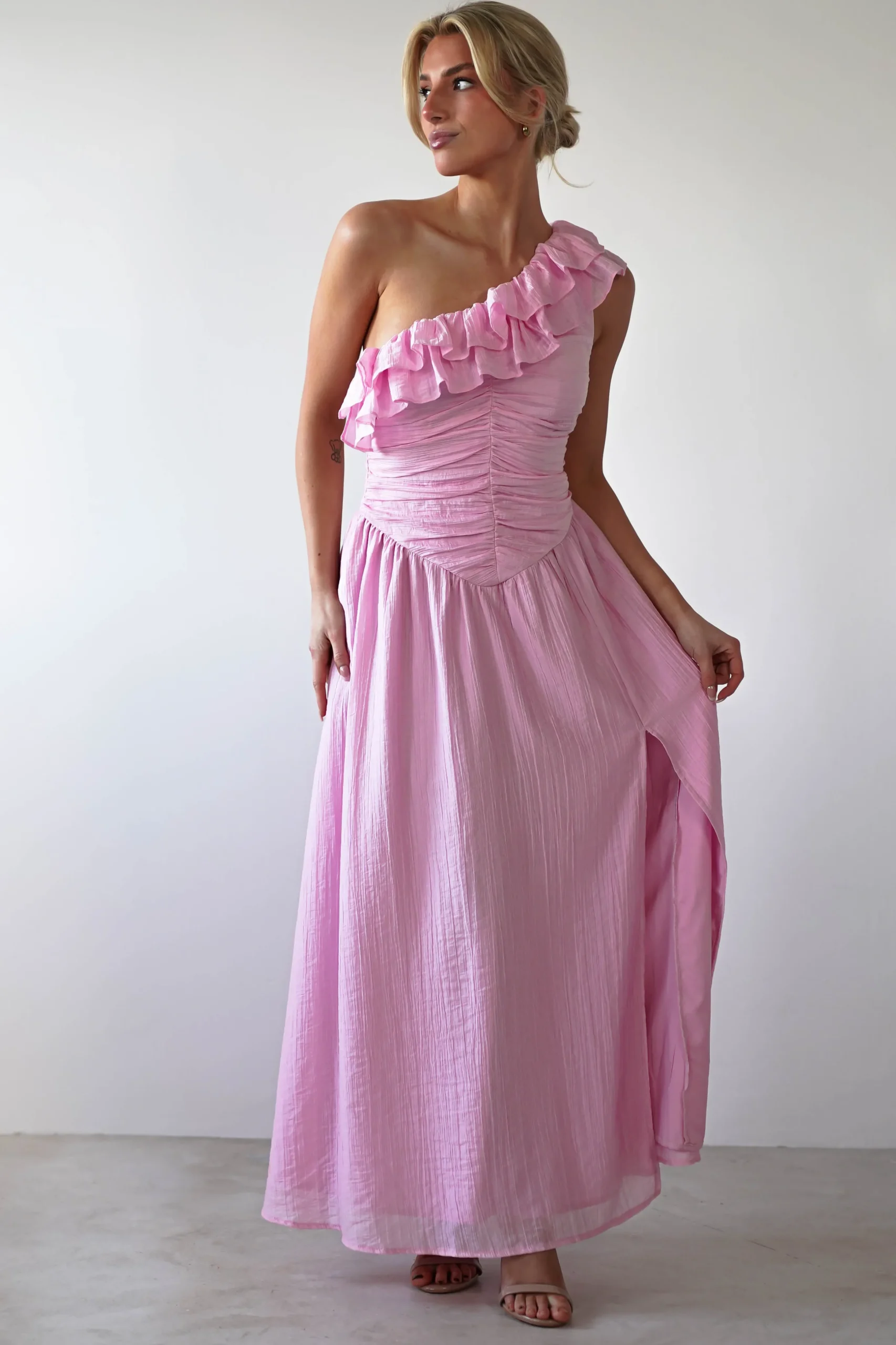 Jamie Ruffle One Shoulder Midaxi | Pink