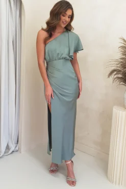 Jenna Soft Satin One Shoulder Maxi | Olive