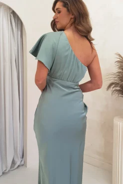 Jenna Soft Satin One Shoulder Maxi | Olive